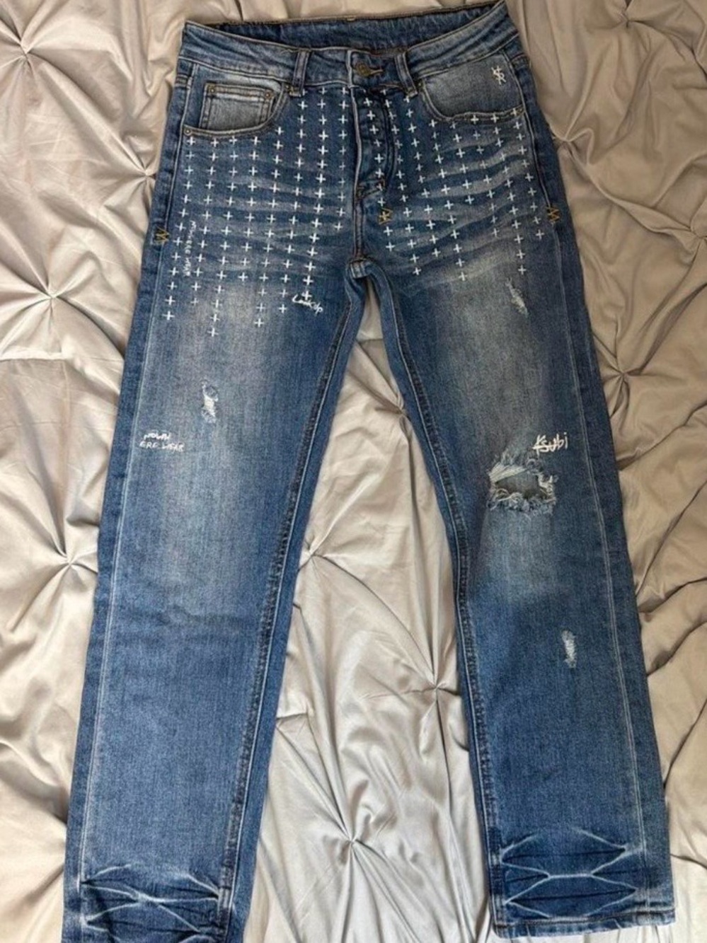Esprit Women's Distressed Blue Straight-Leg Jeans